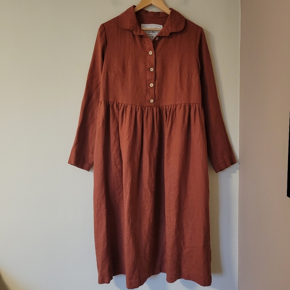 notPERFECTLINEN Dresses & Skirts - Not Perfect Linen Women's Long Sleeve Midi Shirt Dress Lagenlook Minimalist M/L